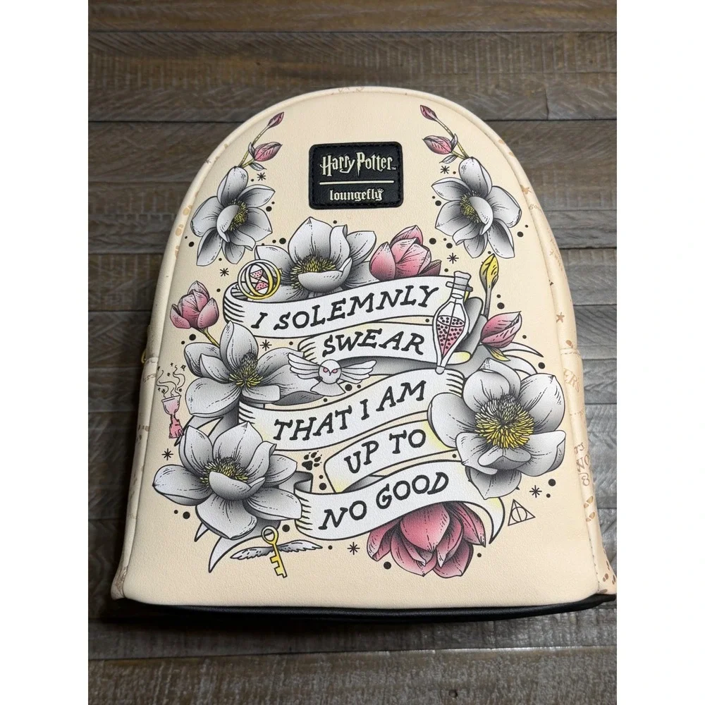 Loungefly Harry Potter Mini Backpack Womens NWT Marauders Map Floral Cream